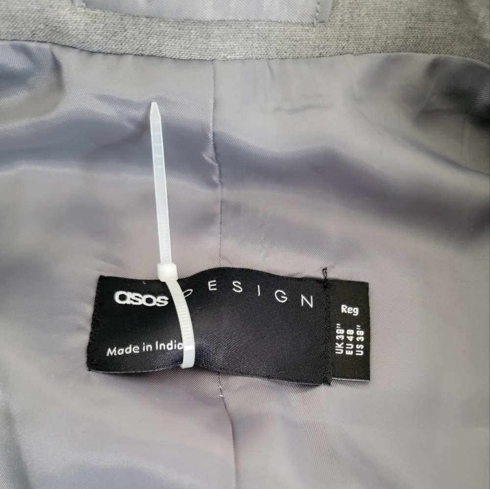 ASOS DESIGN - Skinny Robe Suit Jacket With Belt in Gray sz 38 Reg - Picture 6 of 6